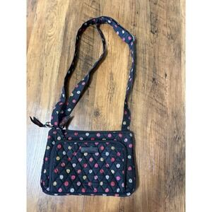 Vera Bradley Triple Zip Hipster Crossbody Bag Black Polka Dot Quilted Cotton